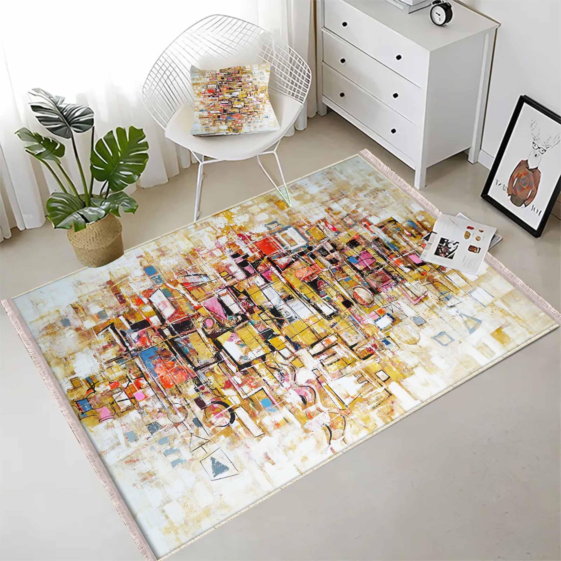 Colorful Cubes Geometric Design Area Rug Runner, Modern Accent Carpet, Unique Room Mat, Washable Anti-Slip Rug with pillow case gift