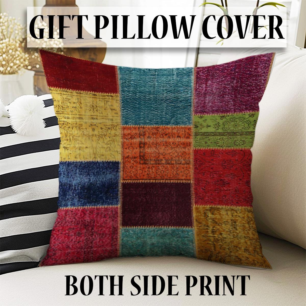 Colorful Patchwork Design Kilim Area Rug Runner, Boho Accent Carpet, Unique Room Mat, Washable Anti-Slip Rug with pillow case gift