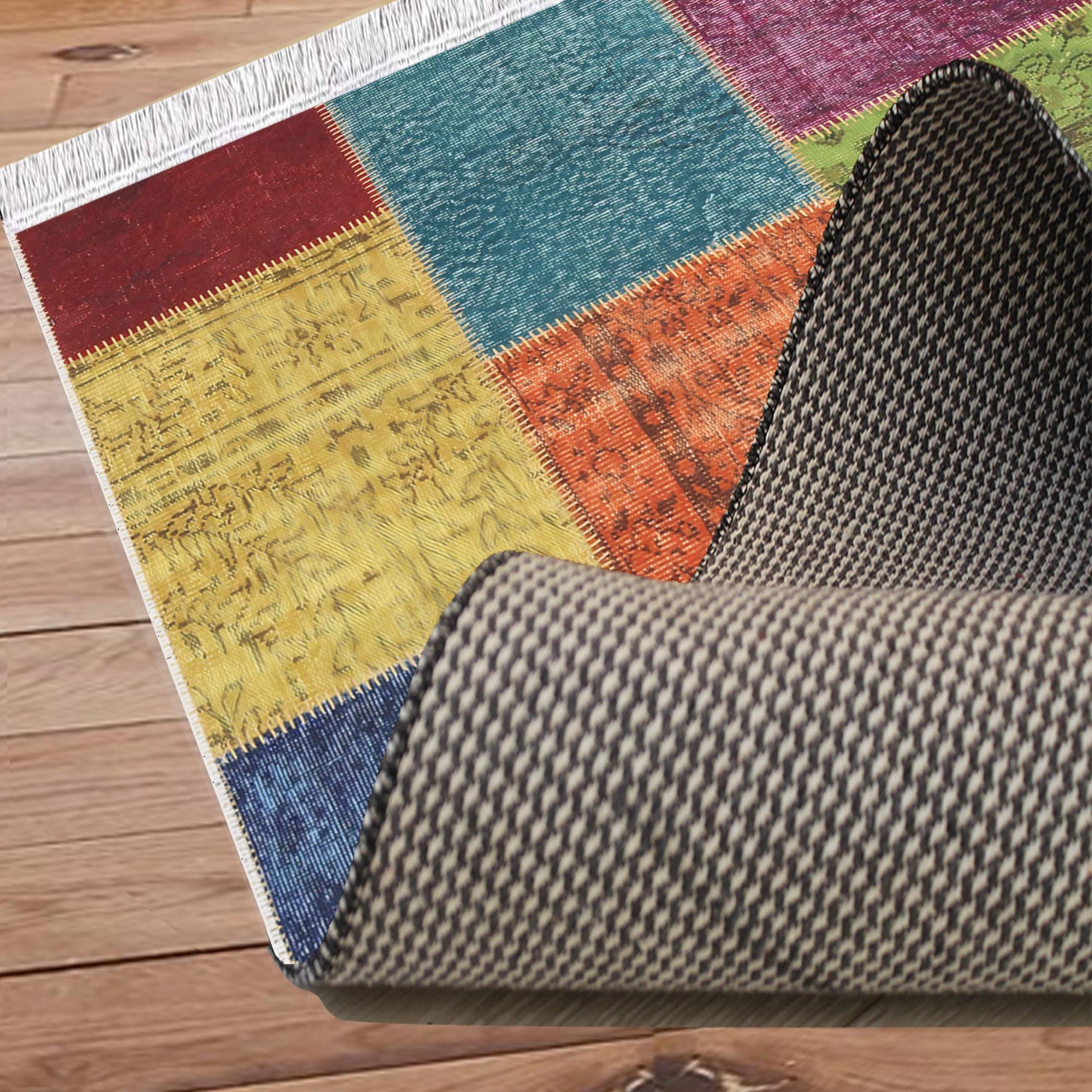 Colorful Patchwork Design Kilim Area Rug Runner, Boho Accent Carpet, Unique Room Mat, Washable Anti-Slip Rug with pillow case gift