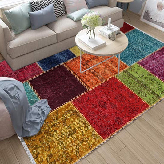 Colorful Patchwork Design Kilim Area Rug Runner, Boho Accent Carpet, Unique Room Mat, Washable Anti-Slip Rug with pillow case gift