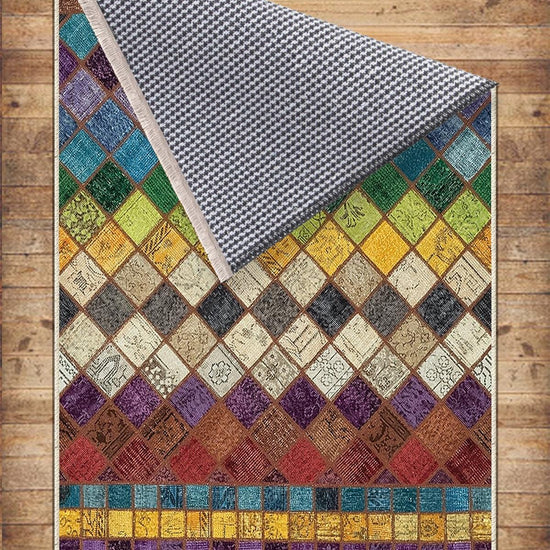 Colorful Retro Patchwork Design Kilim Area Rug Runner, Boho Accent Carpet, Unique Room Mat, Washable Anti-Slip Rug with pillow case gift