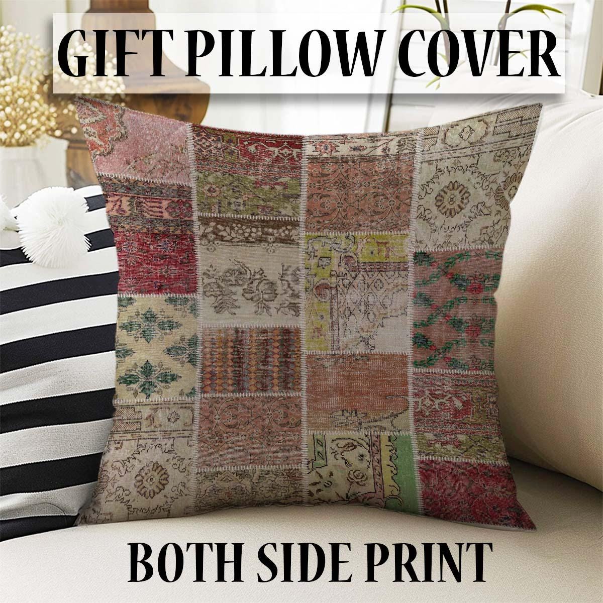 Vintage Retro Patchwork Design Kilim Area Rug Runner, Boho Accent Carpet, Unique Room Mat, Washable Anti-Slip Rug with pillow case gift