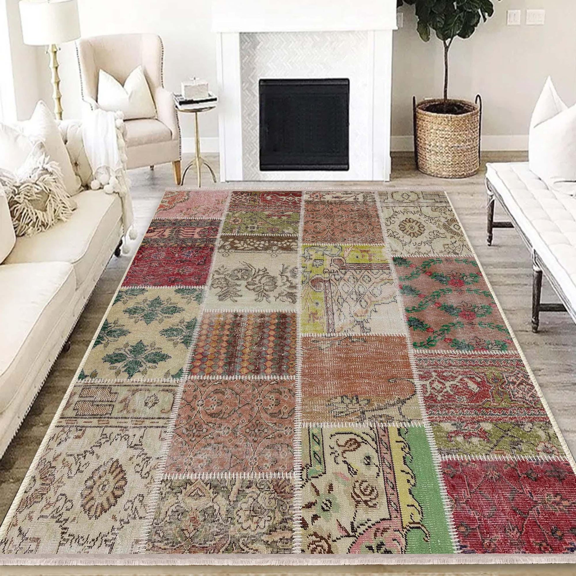 Vintage Retro Patchwork Design Kilim Area Rug Runner, Boho Accent Carpet, Unique Room Mat, Washable Anti-Slip Rug with pillow case gift