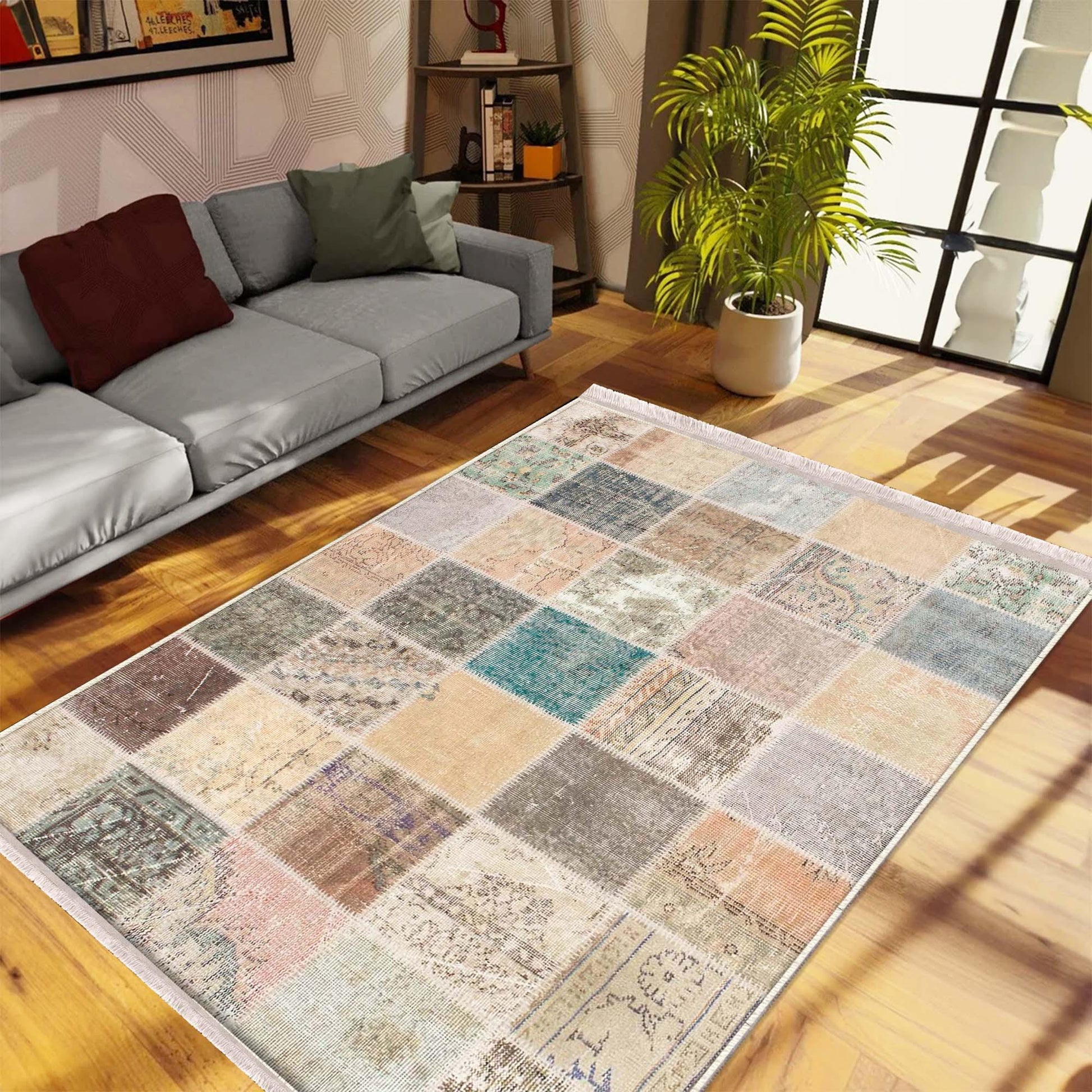 Traditional Retro Patchwork Design Kilim Area Rug Runner, Boho Accent Carpet, Unique Room Mat, Washable Anti-Slip Rug with pillow case gift