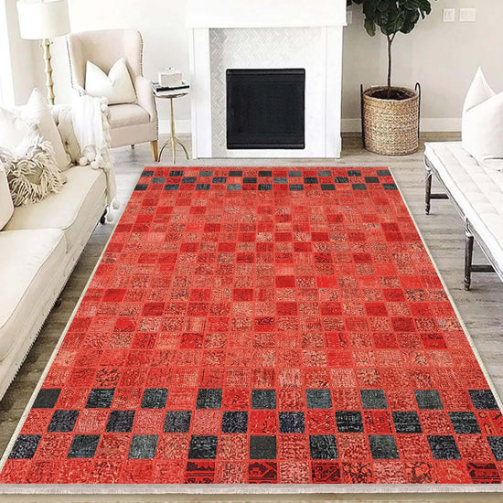 Orange Retro Patchwork Design Kilim Area Rug Runner, Boho Accent Carpet, Unique Room Mat, Washable Anti-Slip Rug with pillow case gift