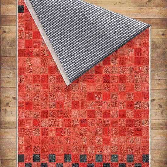 Orange Retro Patchwork Design Kilim Area Rug Runner, Boho Accent Carpet, Unique Room Mat, Washable Anti-Slip Rug with pillow case gift