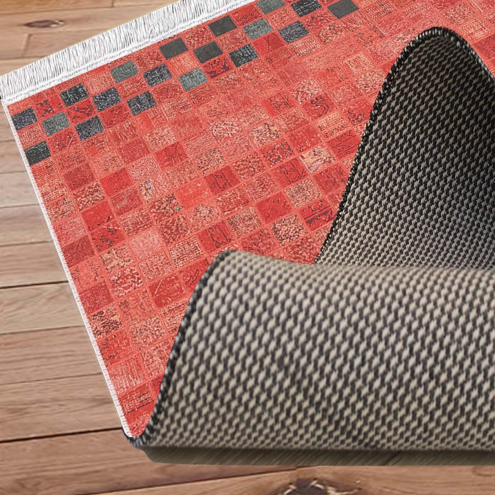 Orange Retro Patchwork Design Kilim Area Rug Runner, Boho Accent Carpet, Unique Room Mat, Washable Anti-Slip Rug with pillow case gift