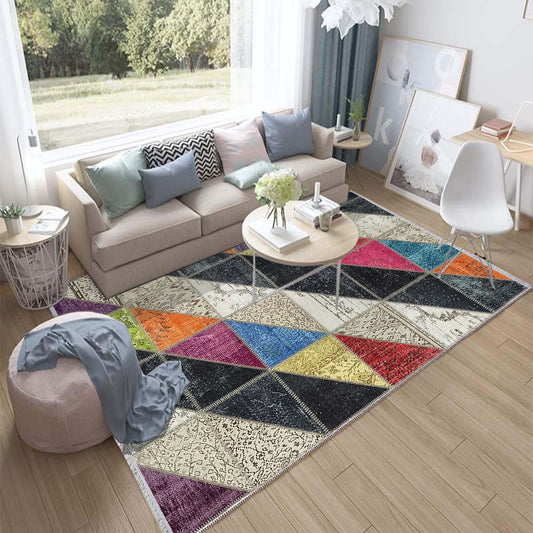 Colorful Geometric Patchwork Design Kilim Area Rug Runner, Boho Accent Carpet, Unique Room Mat, Washable Anti-Slip Rug with pillow case gift
