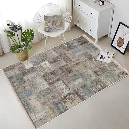Brown Gray Retro Patchwork Design Kilim Area Rug Runner, Boho Accent Carpet, Unique Room Mat, Washable Anti-Slip Rug with pillow case gift