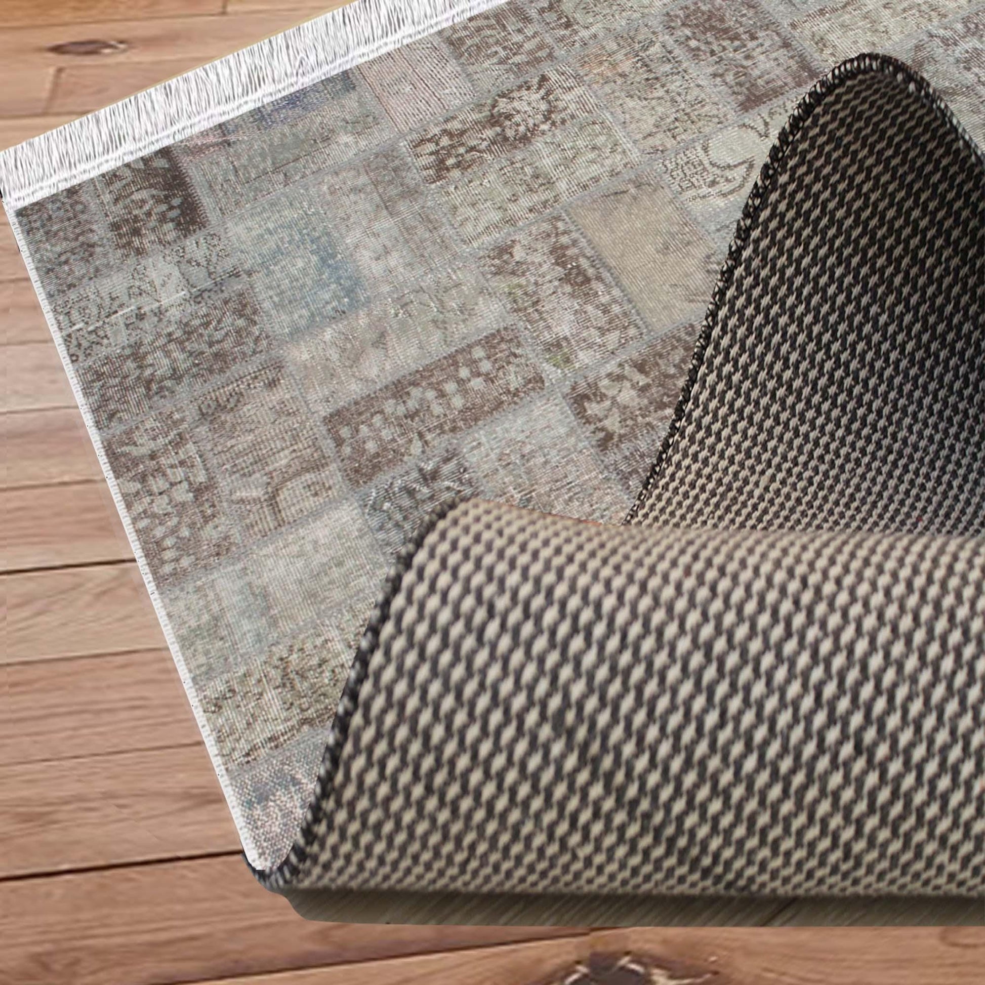 Brown Gray Retro Patchwork Design Kilim Area Rug Runner, Boho Accent Carpet, Unique Room Mat, Washable Anti-Slip Rug with pillow case gift