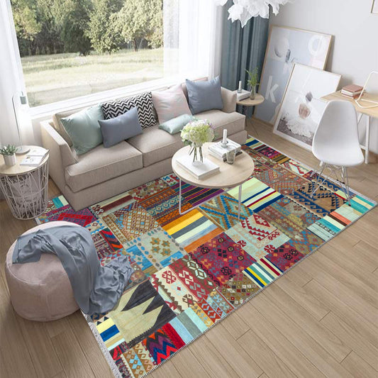 Colorful Vintage Patchwork Design Kilim Area Rug Runner, Boho Accent Carpet, Unique Room Mat, Washable Anti-Slip Rug with pillow case gift