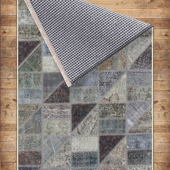 Gray Geometric Patchwork Design Kilim Area Rug Runner, Boho Accent Carpet, Unique Room Mat, Washable Anti-Slip Rug with pillow case gift