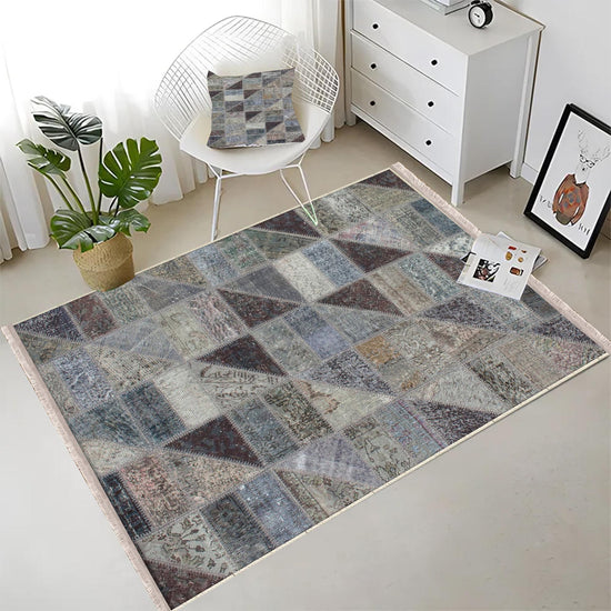 Gray Geometric Patchwork Design Kilim Area Rug Runner, Boho Accent Carpet, Unique Room Mat, Washable Anti-Slip Rug with pillow case gift