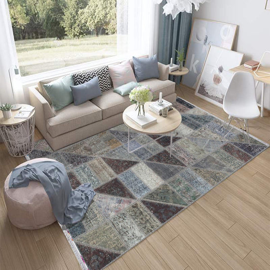 Gray Geometric Patchwork Design Kilim Area Rug Runner, Boho Accent Carpet, Unique Room Mat, Washable Anti-Slip Rug with pillow case gift