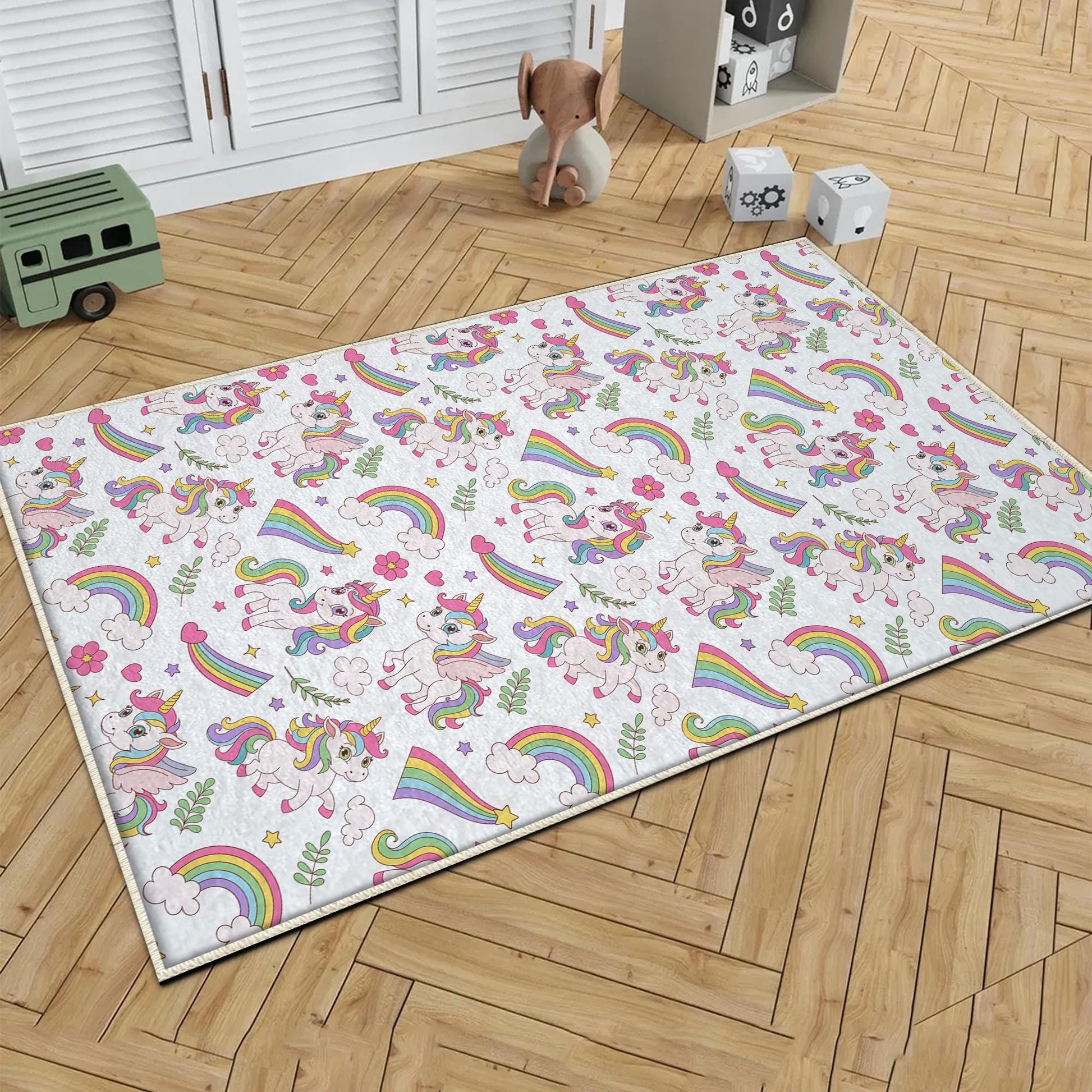 Round Unicorn Rainbow Nursery Girl Room Rug|Bestselling Kids Room Rugs|Handmade Kid&#39;s Carpets|Handmade Kids Room Rug|Cute Boho Baby Rugs