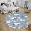 Round Blue White Lamb Moon Star Nursery Room Rug|Bestselling Kids Room Rugs|Handmade Kid&#39;s Carpets|Handmade Kids Room Rug|Cute Baby Rugs