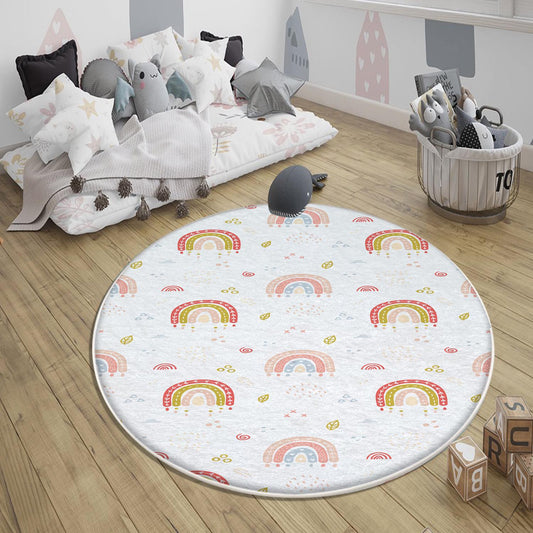 Round Rainbow Boho Nursery Room Rug | Bestselling Kids Room Rugs|Handmade Kid&#39;s Carpets|Handmade Kids Room Rug | Cute Rainbow Baby Rugs