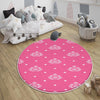 Round Pink White Girl Nursery Room Rug, Cute Rainbow Rug For Kids Room, Playground Rug, Baby Rug, Nursery Decor with pillow case gift