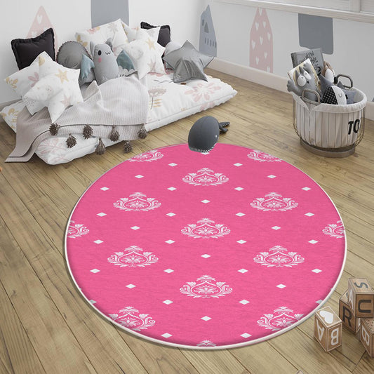 Round Pink White Girl Nursery Room Rug, Cute Rainbow Rug For Kids Room, Playground Rug, Baby Rug, Nursery Decor with pillow case gift