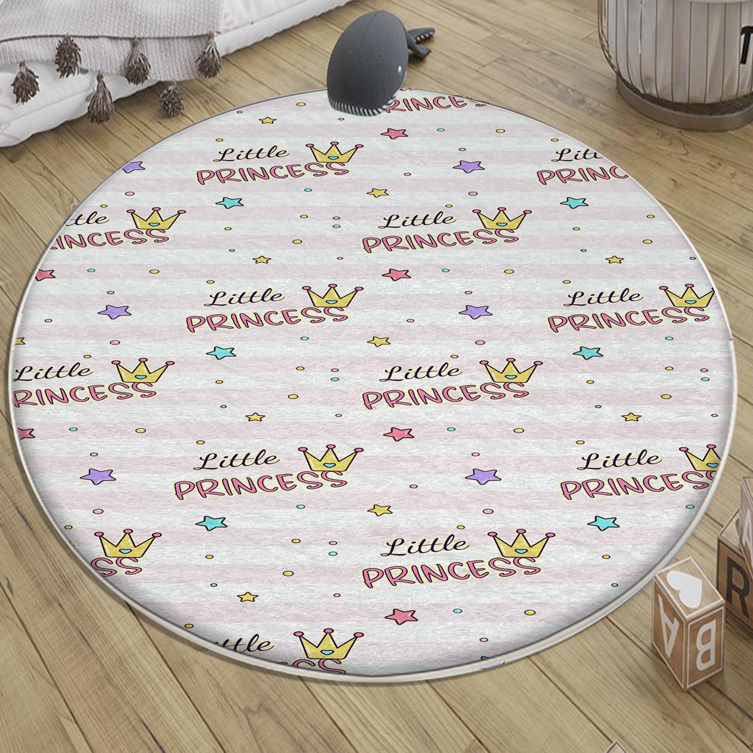 Round Princess Writen Nursery Room Rug, Cute Girl Rug For Kids Room, Playground Rug, Baby Rug, Nursery Decor with pillow case gift