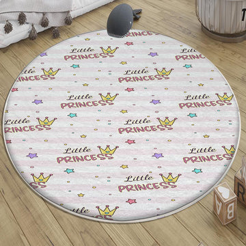 Round Princess Writen Nursery Room Rug, Cute Girl Rug For Kids Room, Playground Rug, Baby Rug, Nursery Decor with pillow case gift