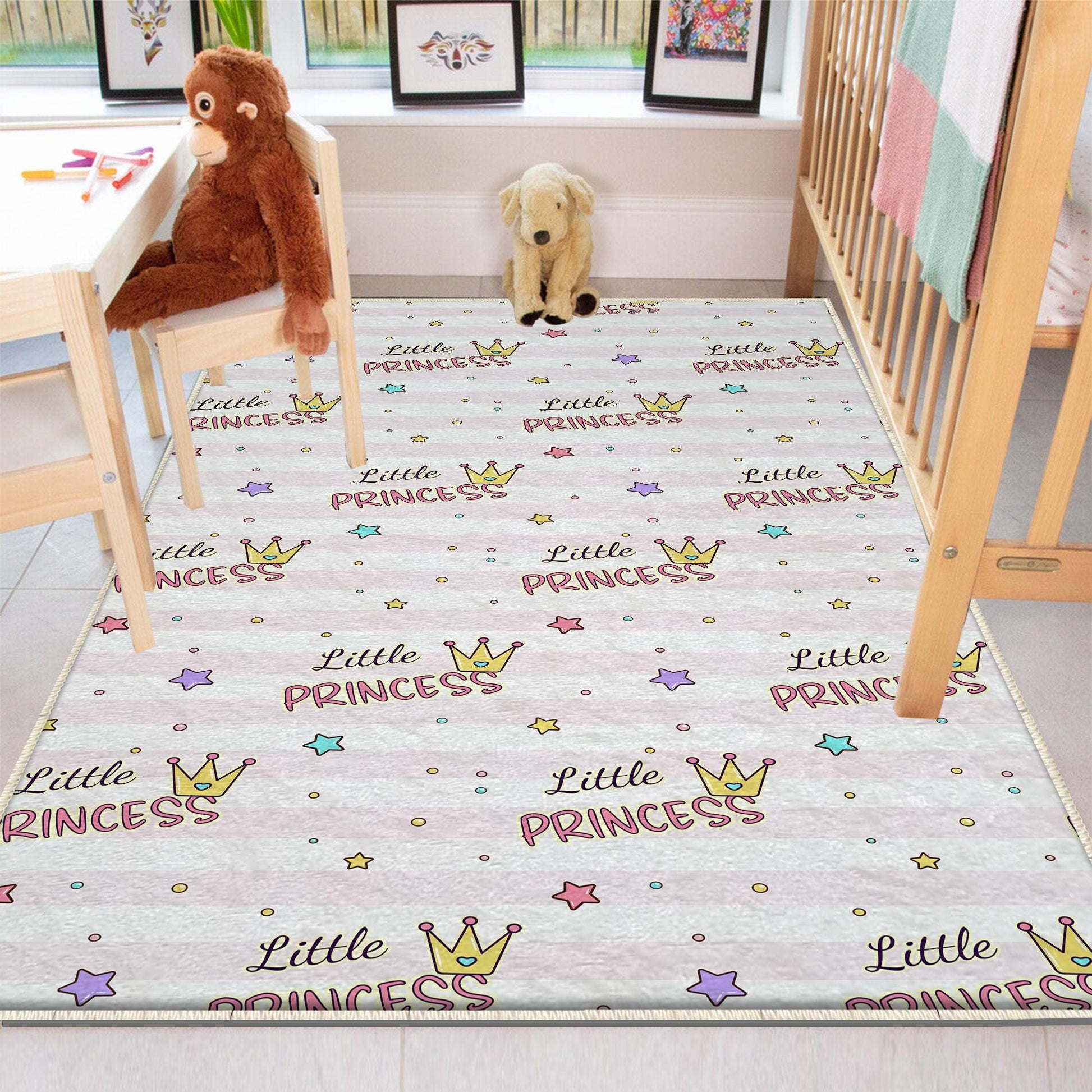 Round Princess Writen Nursery Room Rug, Cute Girl Rug For Kids Room, Playground Rug, Baby Rug, Nursery Decor with pillow case gift