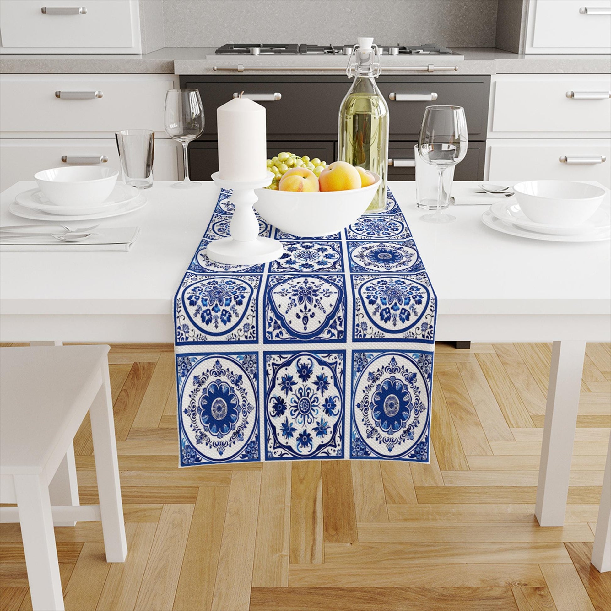 Blue Ethnic Theme Table Runner, Authentic Runner, Ottoman Turkish Pattern Table Runner, Retro Runner, Farmhouse Blue Home Decor
