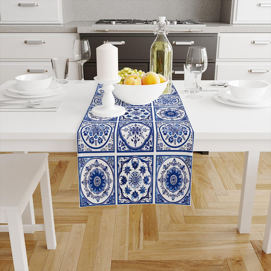 Blue Ethnic Theme Table Runner, Authentic Runner, Ottoman Turkish Pattern Table Runner, Retro Runner, Farmhouse Blue Home Decor