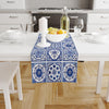 Table Runner Blue Ethnic Theme with Ottoman Turkish Pattern, Authentic Traditional Retro Farmhouse Home Decor