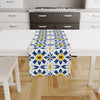 Table Runner Blue Yellow Geometric Floral Ethnic Ottoman Turkish Pattern, Authentic Retro Farmhouse Home Decor, Traditional Textile Accent
