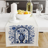 Table Runner Blue Vintage Vase Floral Ethnic Ottoman Turkish Pattern, Retro Farmhouse Decor, Traditional Textile Accent