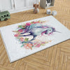 Round Unicorn Horse Flowers Kids Room Rug, Cute Girl Rug For Kids Room, Playground Rug, Baby Rug, Nursery Decor with pillow case gift