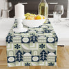 Table Runner Blue Green Gray Trees Pattern, Natural Farmhouse Decor, Traditional Textile Accent for Dining & Home