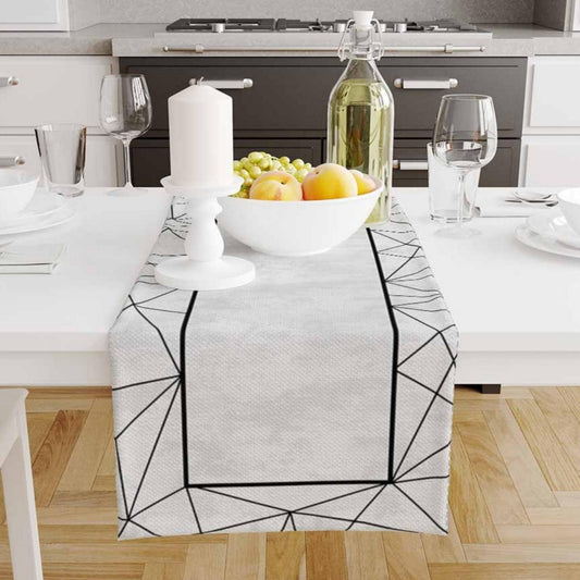 Table Runner Black Gray Geometric Lines Pattern, Dining Room Decor, Traditional Textile Accent for Dining Home