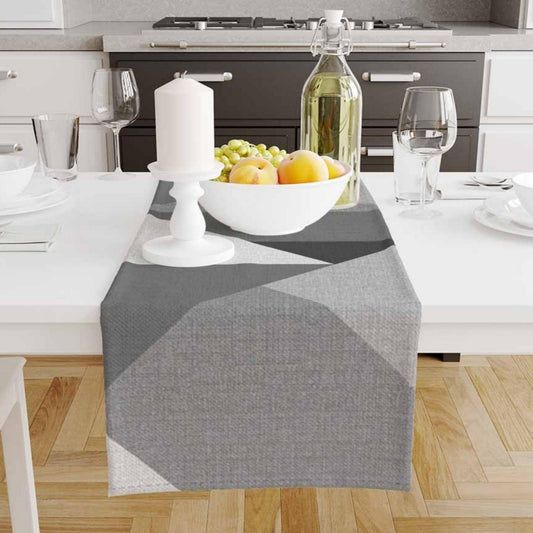 Table Runner Gray White Geometric Triangles Nordic Style Patchwork Textile Home Decor Accent for Dining Room
