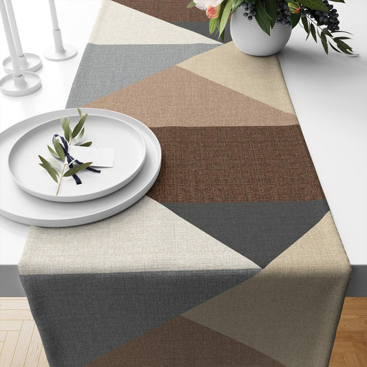 Table Runner Brown Black Gray Black Triangles Geometric Patchwork Nordic Style, Traditional Dining Room Decor, Textile Accent for Home Table