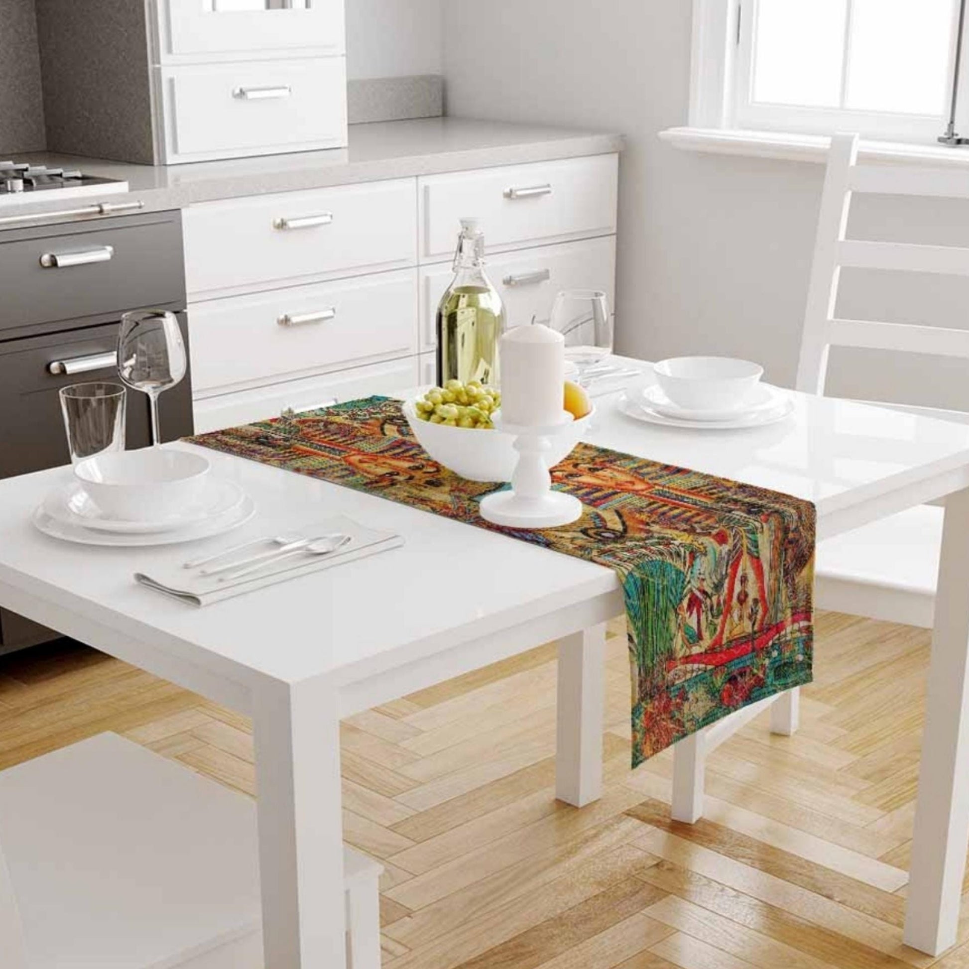 Table Runner Authentic Ethnic Retro Eagypt Pharaoh Pattern, Mystic Dining Room Decor, Textile Accent, Unique Home Decoration