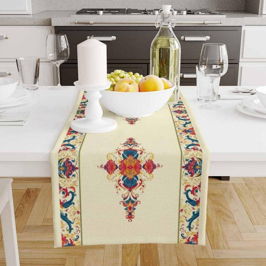 Table Runner Authentic Ethnic Retro Ottoman Turkish Figures, Vintage Dining Room Decor, Textile Accent, Unique Home Decoration