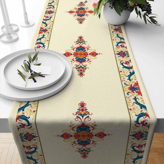 Table Runner Authentic Ethnic Retro Ottoman Turkish Figures, Vintage Dining Room Decor, Textile Accent, Unique Home Decoration