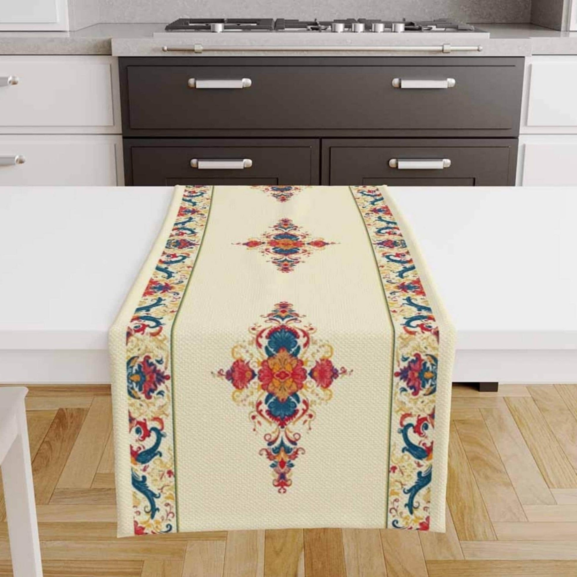 Table Runner Authentic Ethnic Retro Ottoman Turkish Figures, Vintage Dining Room Decor, Textile Accent, Unique Home Decoration