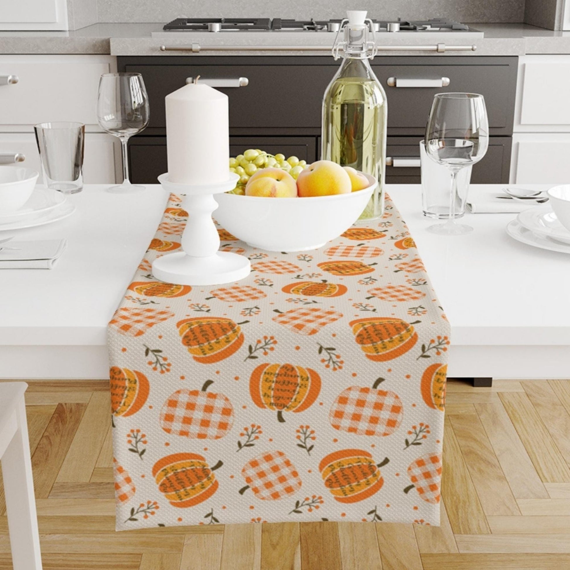 Table Runner Fall Autumn Pumpkins, Halloween Dining Room Decor, Textile Accent, Unique Home Decoration