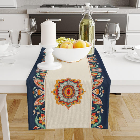 Table Runner Vintage Turkish Ottoman Floral Blue Orange Cream Ethnic Dining Room Decor Textile Accent Home Decoration