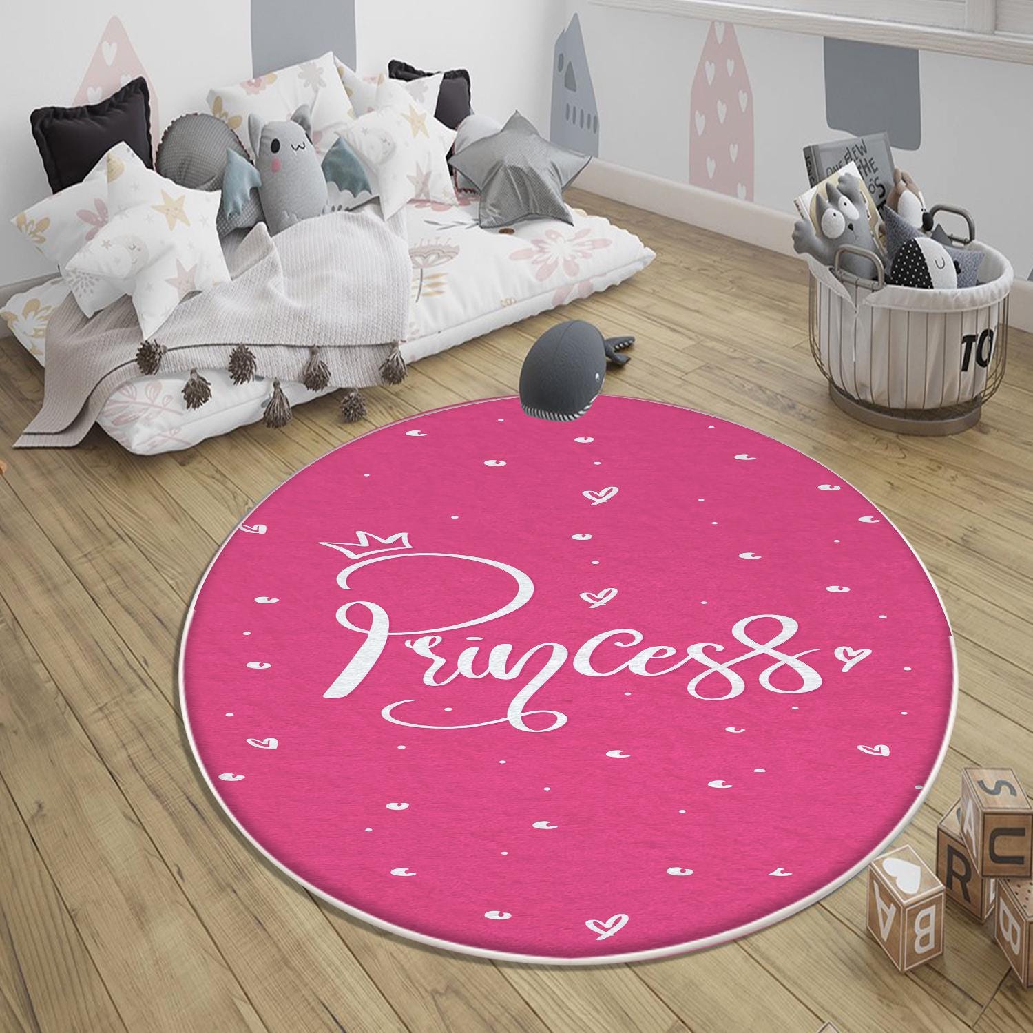 Pink Princess Written Girl Kids Room Rug, Cute Pink Princess Rug For Kids Room, Playground Rug, Baby Rug, Nursery Decor with pillow case gift