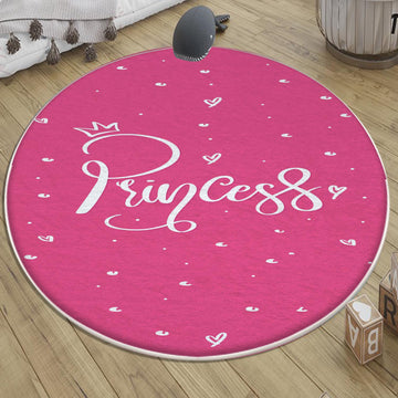 Round Pink Princess  Child Room Rug, Cute Girl Rug For Kids Room, Playground Rug, Baby Rug, Nursery Decor with pillow case gift