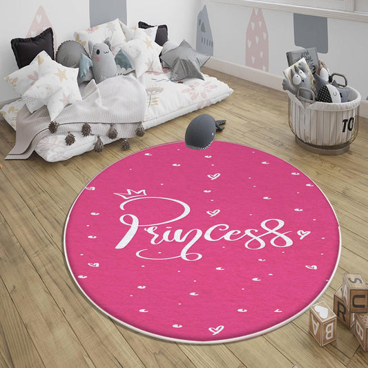 Round Pink Princess  Child Room Rug, Cute Girl Rug For Kids Room, Playground Rug, Baby Rug, Nursery Decor with pillow case gift