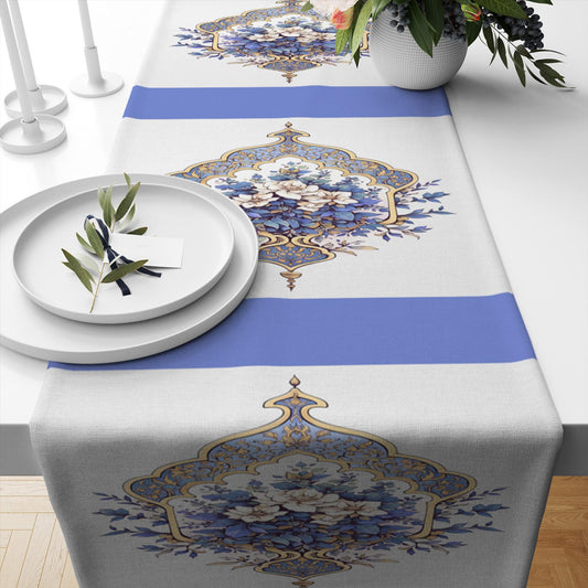 Table Runner Vintage Turkish Ottoman Blue White Floral Flowers Figures Modern Dining Room Decor Textile Accent Home Decoration