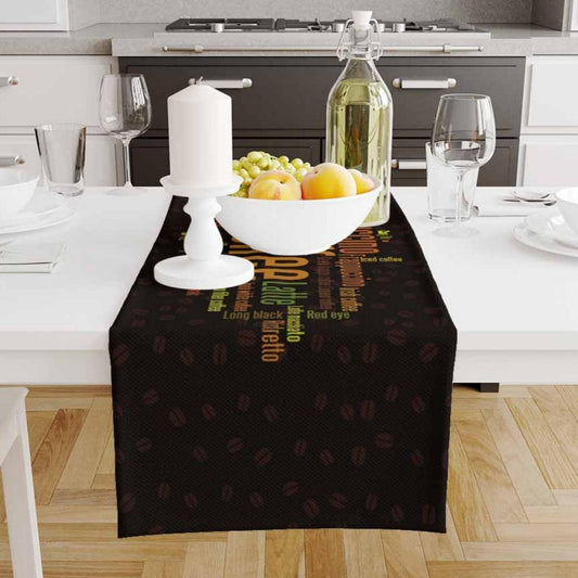 Table Runner Black Coffee Colorful Writen Cafe Theme Pattern, Modern Dining Room Decor Accent Home Decoration