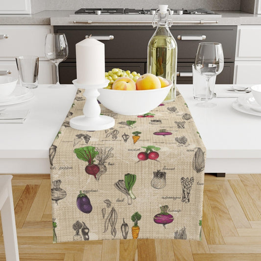 Table Runner Fresh Vegetables Theme Pattern, Modern Dining Room Decor Accent Home Decoration