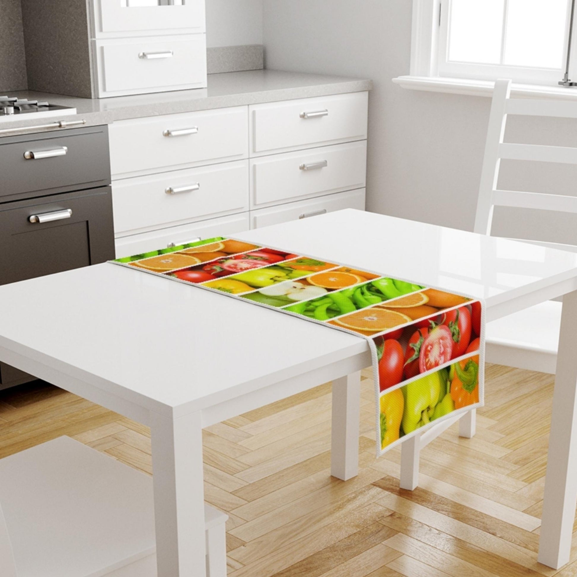 Table Runner Colorful Fresh Vegetables Fruits , Modern Dining Room Decor Accent Home Decoration