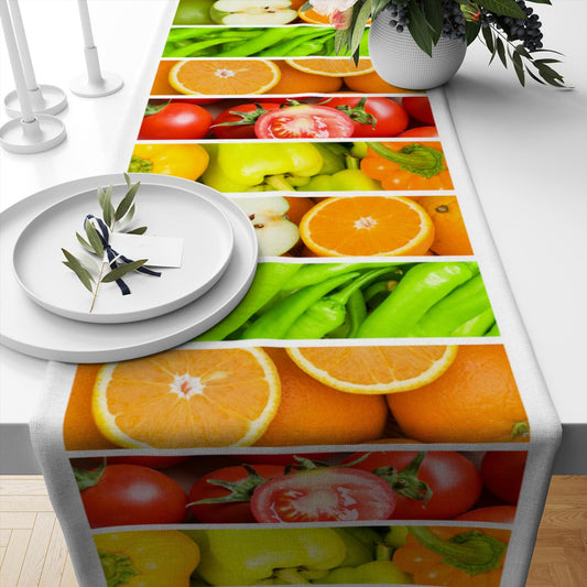 Table Runner Colorful Fresh Vegetables Fruits , Modern Dining Room Decor Accent Home Decoration